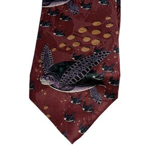 #7079 Endangered Species Turtle Brown Silk Mens Classic 4 inch wide Necktie